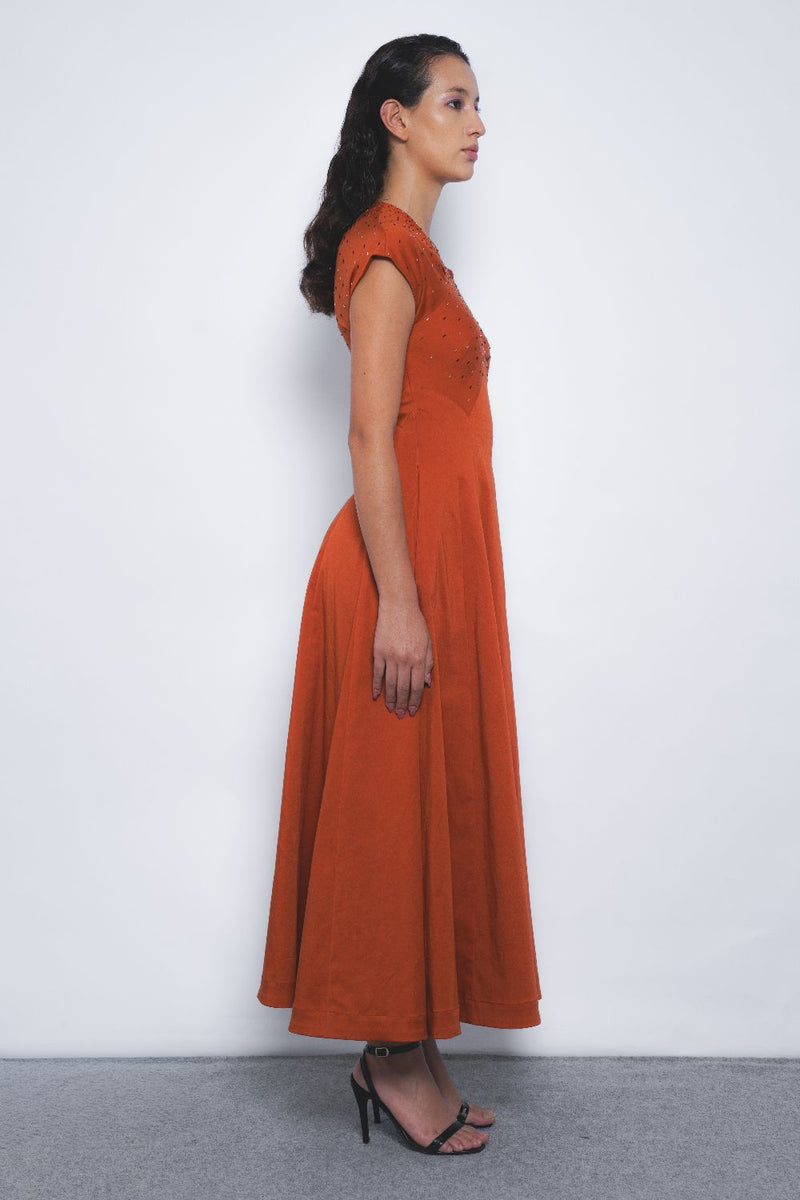 Brillo Flame Dress - Tangerine cotton Buy Brillo Flame Dress - Tangerine from C&W | Dresses for Women by Leh Studios for women in Singapore