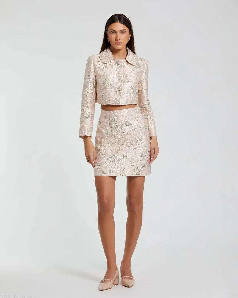 Pink Brocade Mini Skirt brocade by Mac Duggal in blush color for women in Singapore