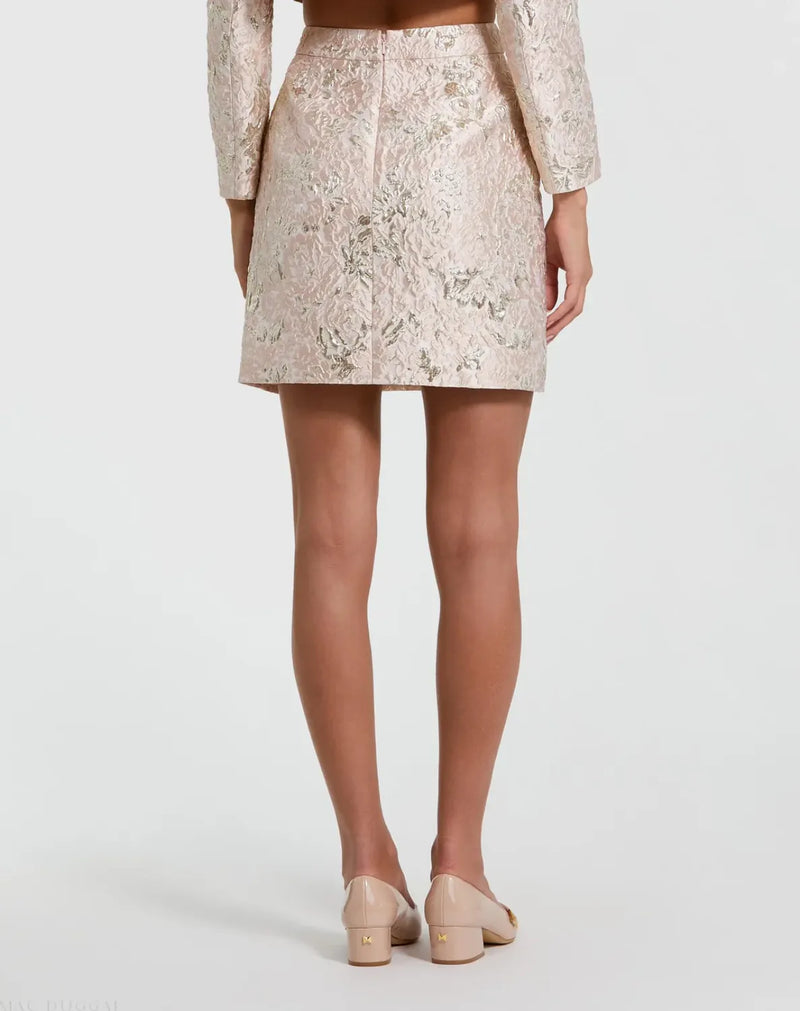 Pink Brocade Mini Skirt brocade by Mac Duggal in blush color for women in Singapore