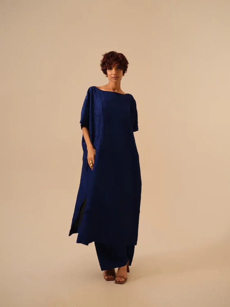 Brook Tunic-Electric Blue crushed silk kaftans and tunics by Stoique in blue for women in Singapore