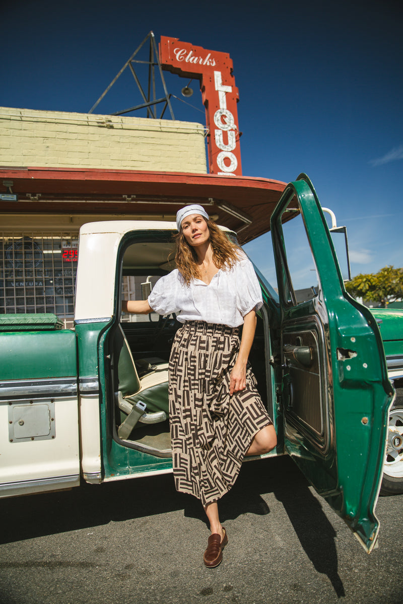 Classic Crow Skirt — Stripes cotton by World of Crow in black color for women in Singapore