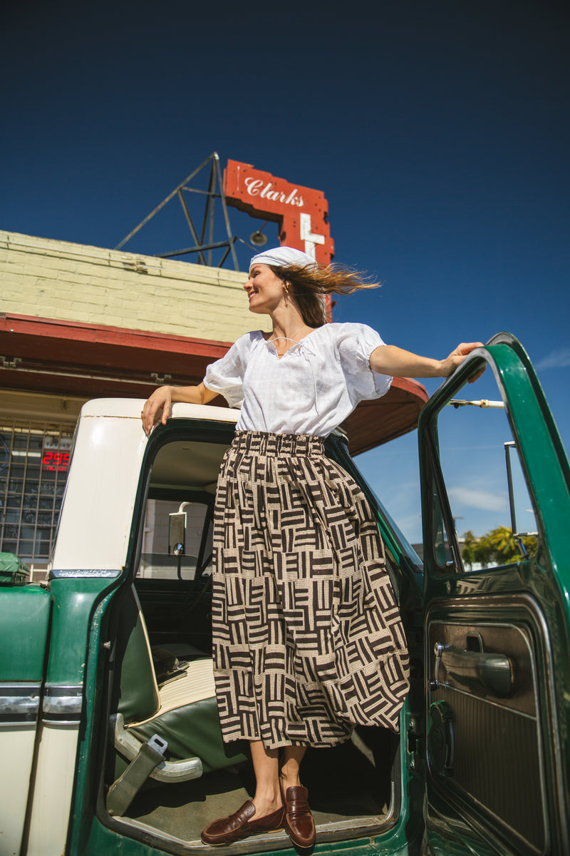 Classic Crow Skirt — Stripes cotton by World of Crow in black color for women in Singapore