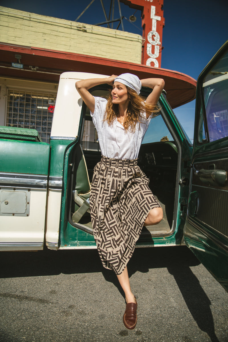 Classic Crow Skirt — Stripes cotton by World of Crow in black color for women in Singapore