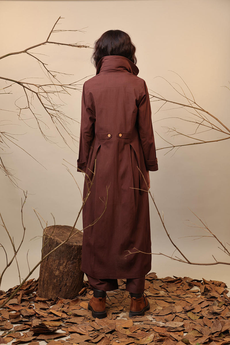Brown Cali Trench Jacket Set (3 PCS) 100% cotton by Mati in brown color for women in Singapore