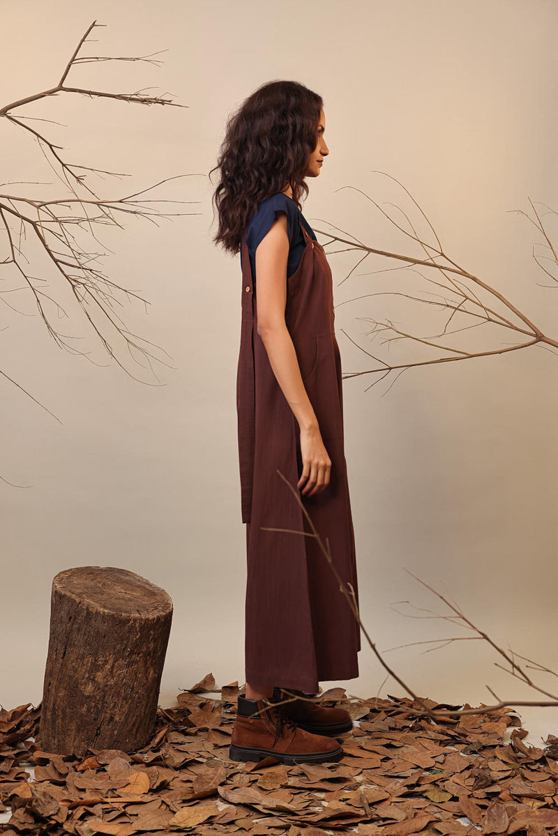 Brown Dungarees 100% cotton by Mati in brown color for women in Singapore