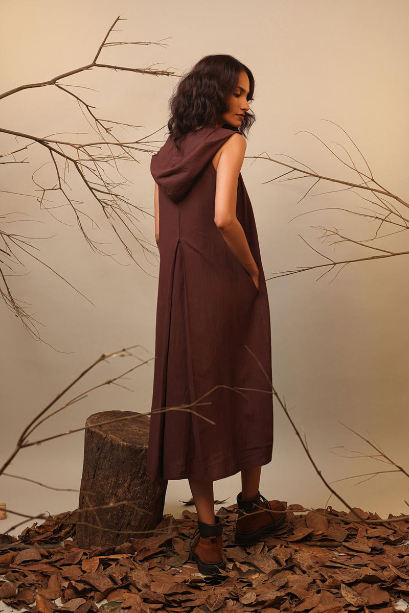 Brown Hooded Vita Dress 100% cotton by Mati in brown color for women in Singapore
