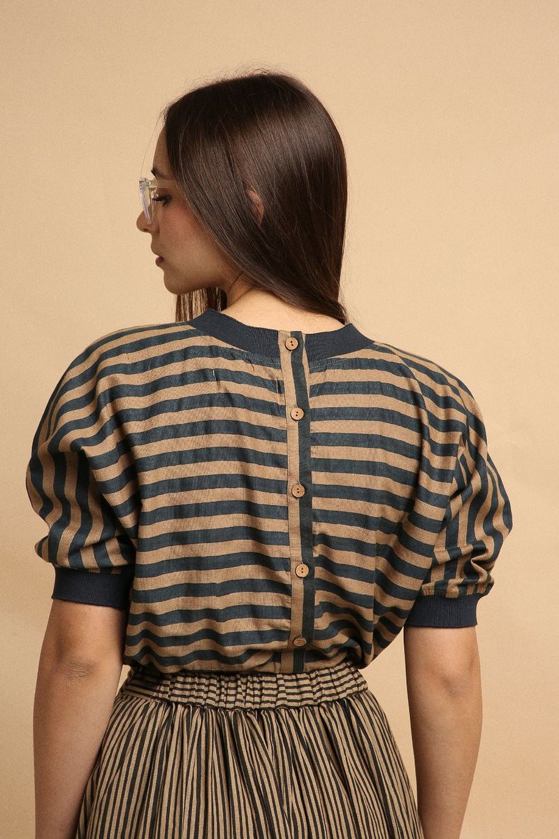 Brown Med Striped New Sphara Crop Top 100% cotton by Mati in brown color for women in Singapore