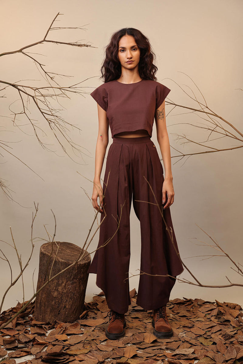 Brown PL Cowl Pants 100% cotton by Mati in brown color for women in Singapore