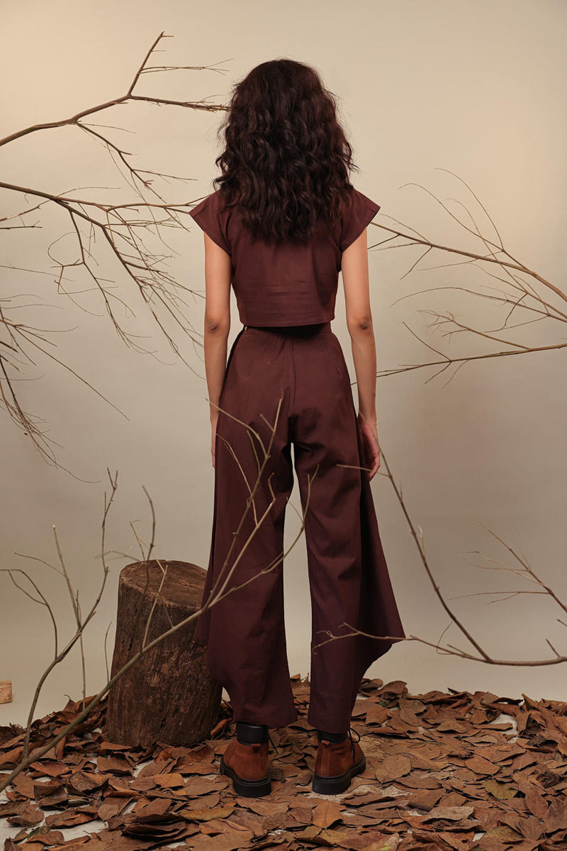 Brown PL Cowl Pants 100% cotton by Mati in brown color for women in Singapore