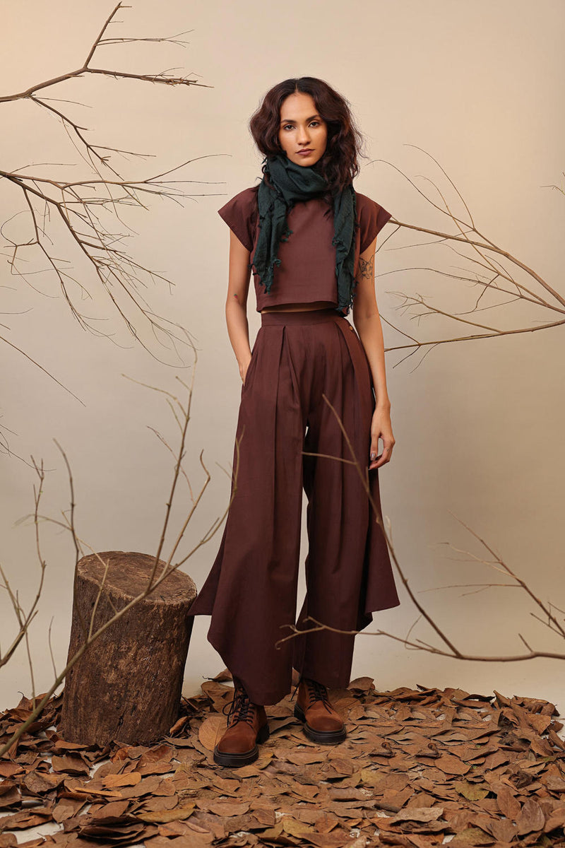 Brown PL Cowl Pants 100% cotton by Mati in brown color for women in Singapore
