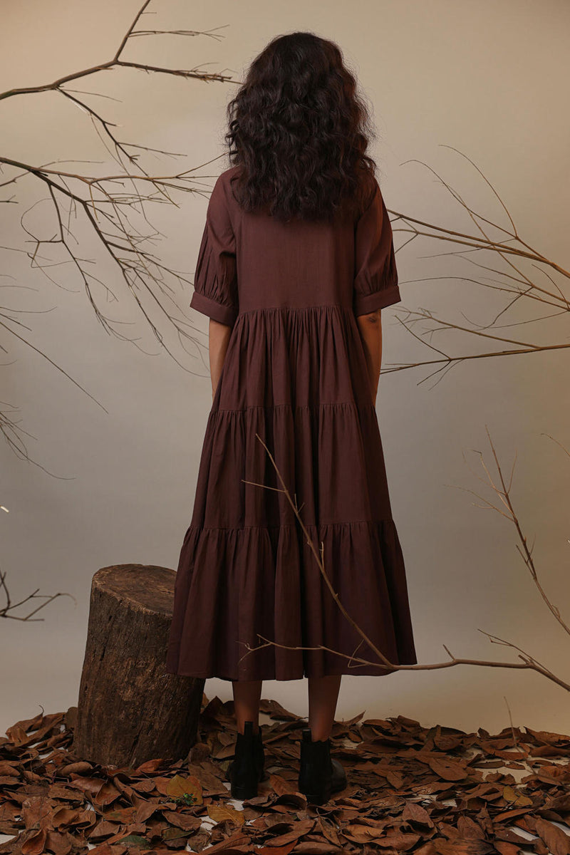 Brown Raglan Tiered Dress 100% cotton by Mati in brown color for women in Singapore