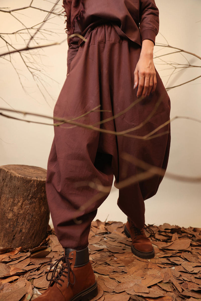 Brown Rib Raglan Co-Ord Set (2 PCS) 100% cotton by Mati in brown color for women in Singapore