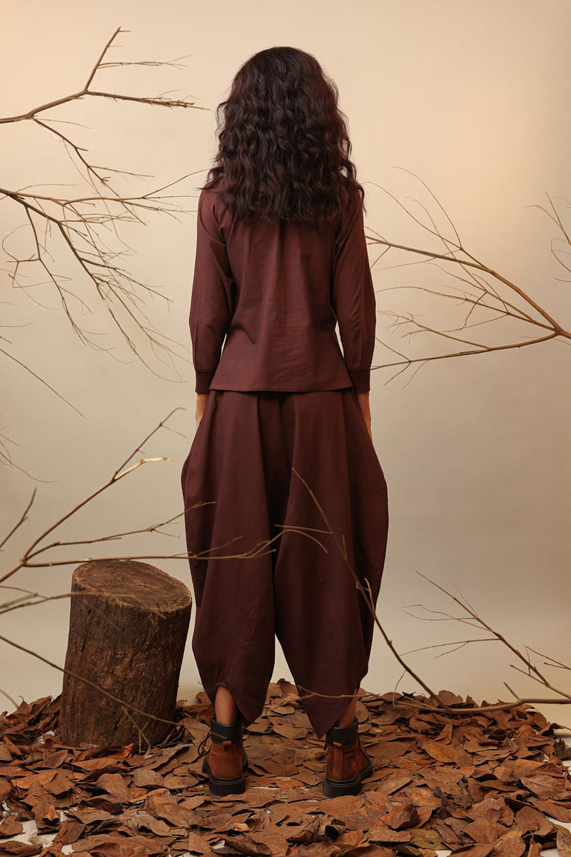 Brown Rib Raglan Co-Ord Set (2 PCS) 100% cotton by Mati in brown color for women in Singapore