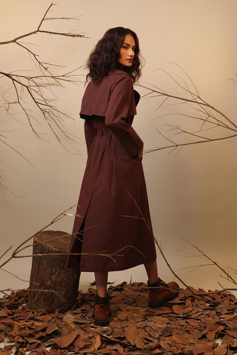 Brown Trench Dress 100% cotton by Mati in brown color for women in Singapore