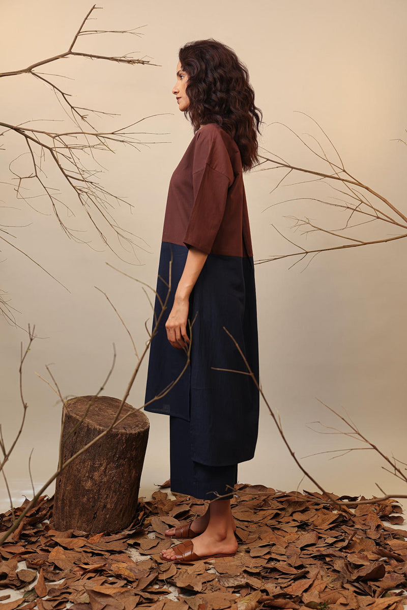 Brown & Blue Dual Ruka Tunic 100% cotton by Mati in multi color for women in Singapore