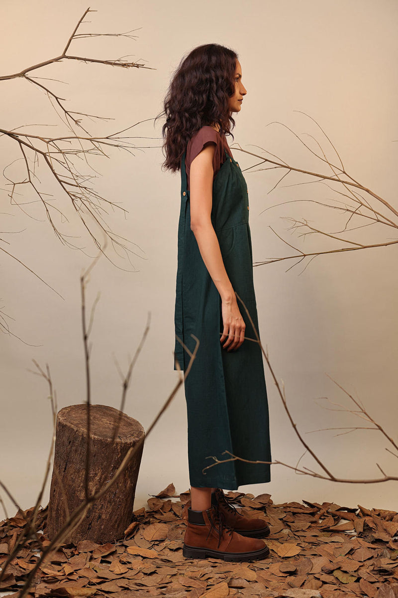 Brown & Green Dungarees Set (2 PCS) 100% cotton by Mati in multi color for women in Singapore