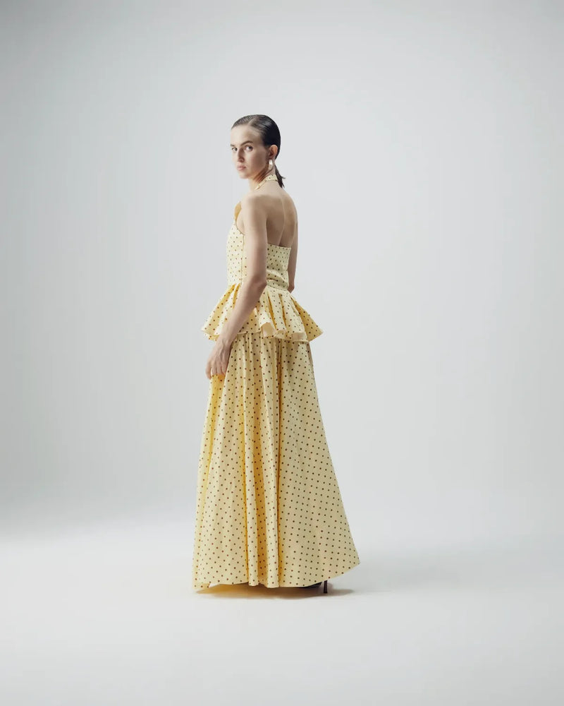 Butter Top And Skirt Set satin by YAM in yellow color for women in Singapore
