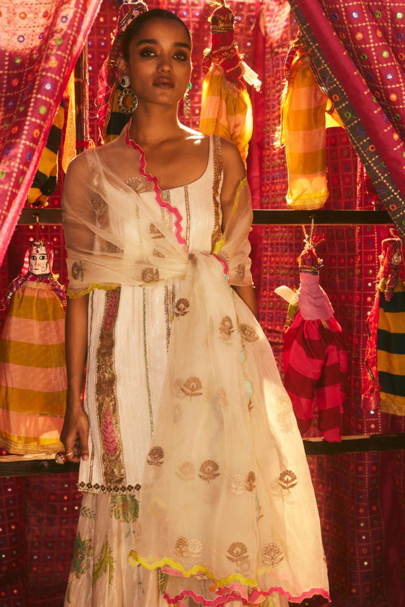 Khel Ivory Gharara Set silk by Rajiramniq in ivory color for women in Singapore