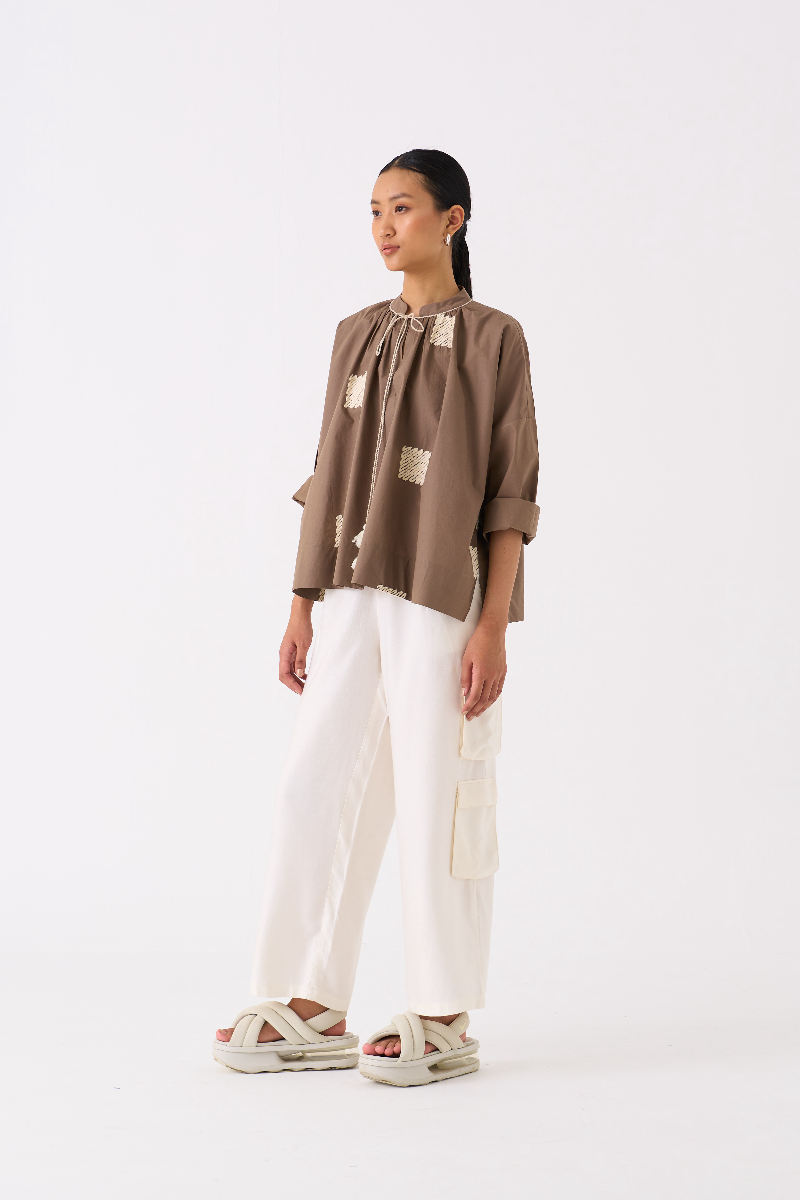 WAVE EMB. TOP-CEDAR poplin by THREE for women in Singapore