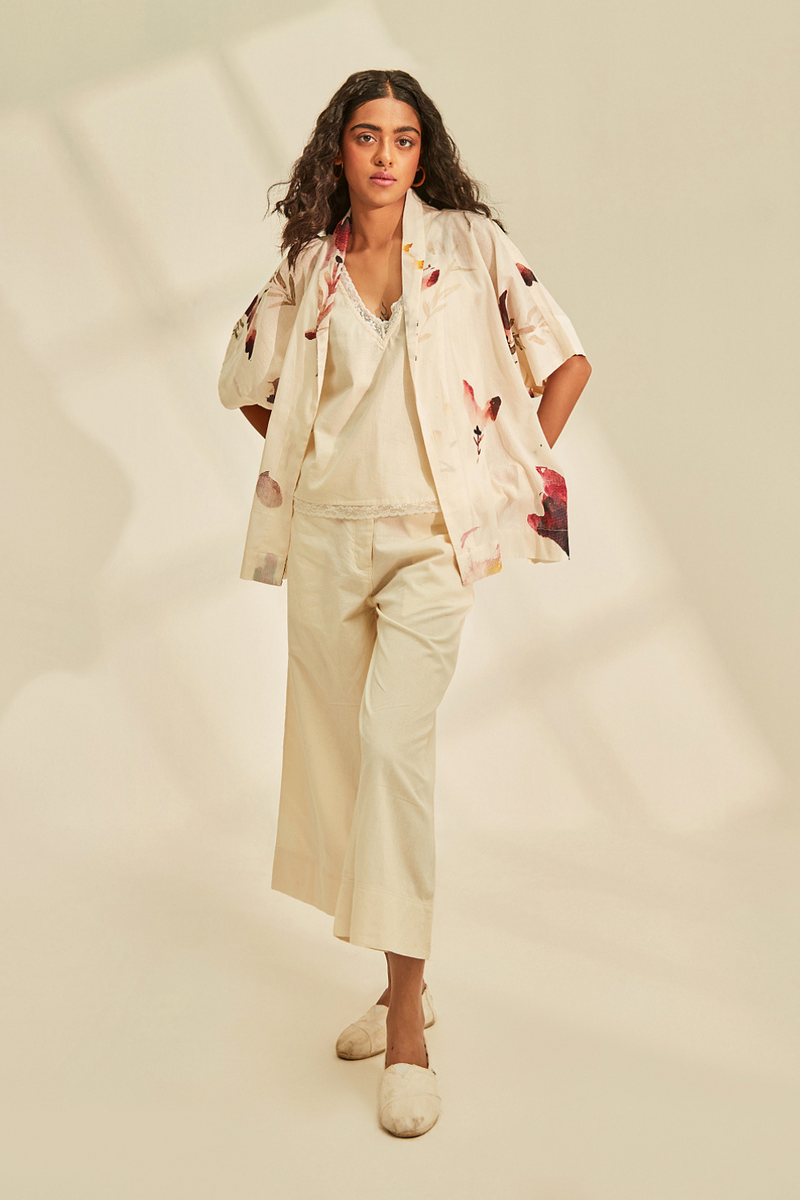 Blossom Cape Shrug cotton by Khara Kapas in white for women in Singapore