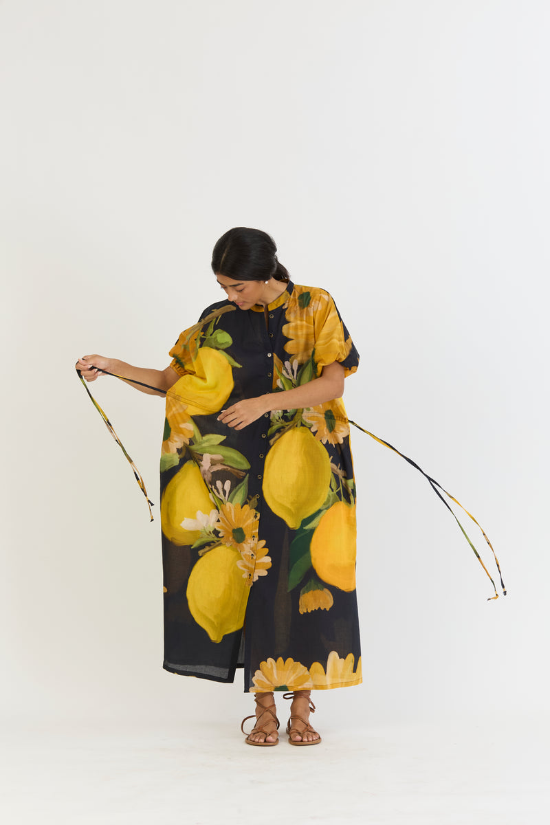 POMELLO SIDE TIE UP DRESS cotton by Yam in yellow color for women in Singapore
