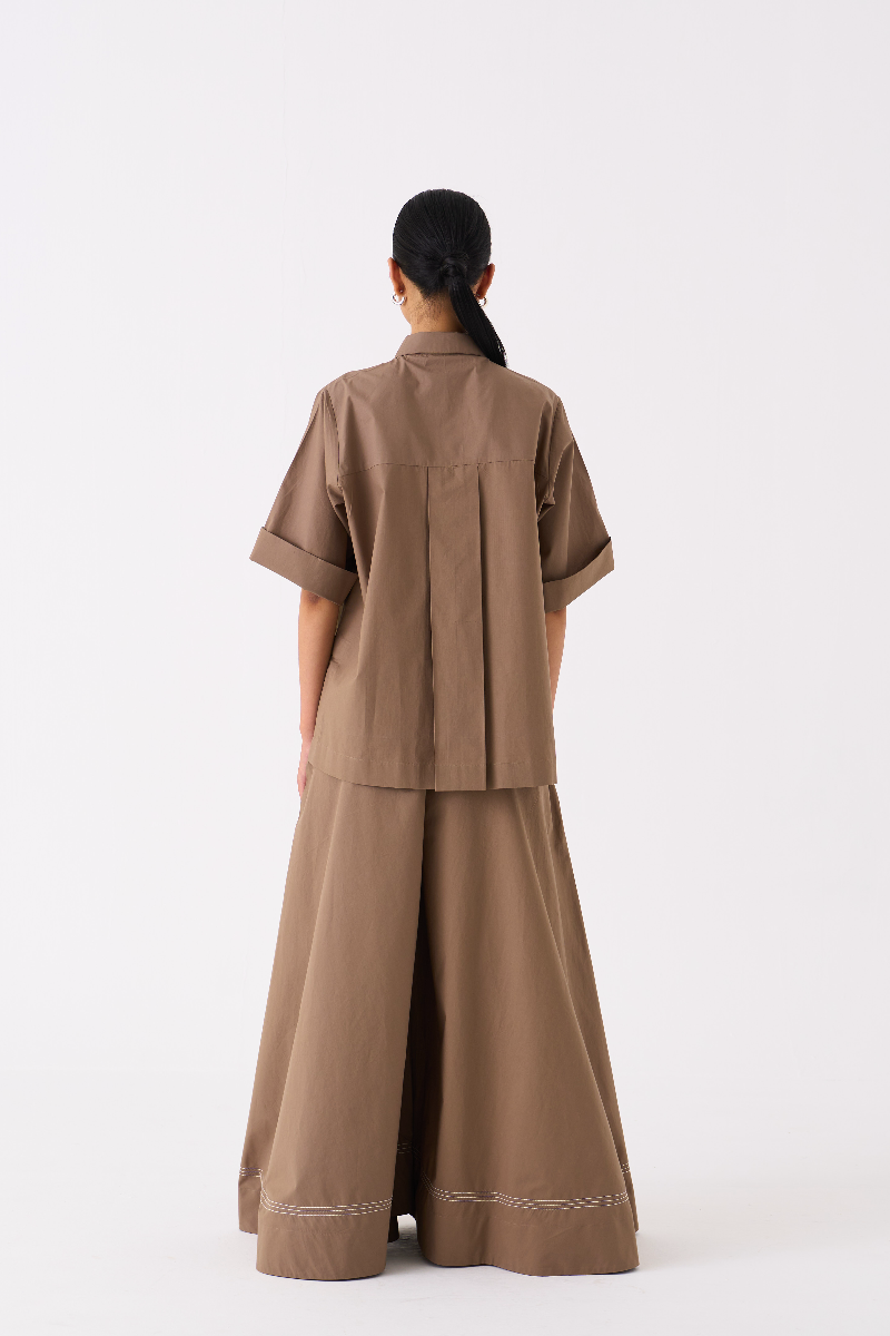 CIRCLE SHIRT-CEDAR poplin by THREE for women in Singapore