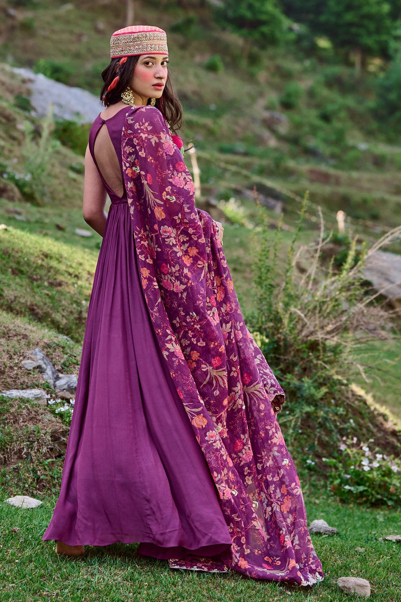 Carina Anarkali Set crepe by Paulmi & Harsh-kahan Sep'26 in purple for women in Singapore