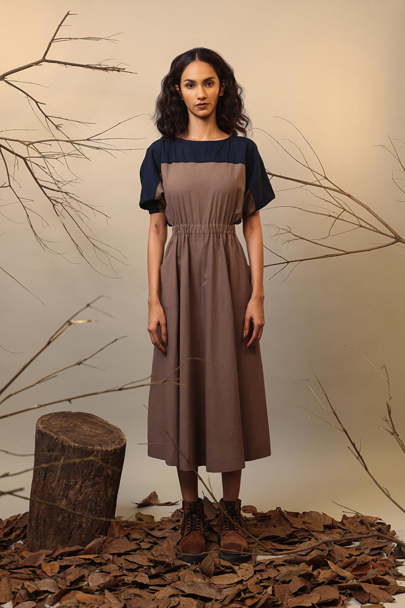 CB Beige & Blue Sphara Dress 100% cotton by Mati in beige color for women in Singapore