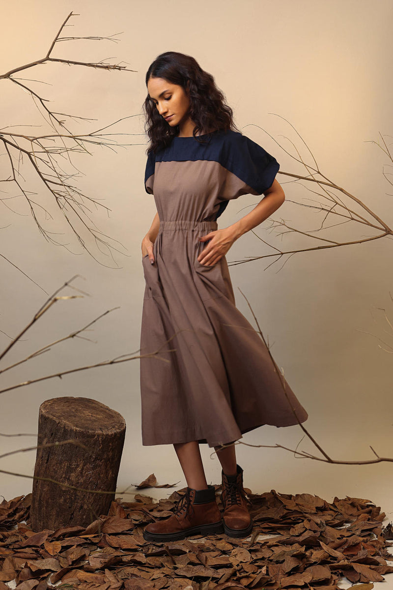 CB Beige & Blue Sphara Dress 100% cotton by Mati in beige color for women in Singapore