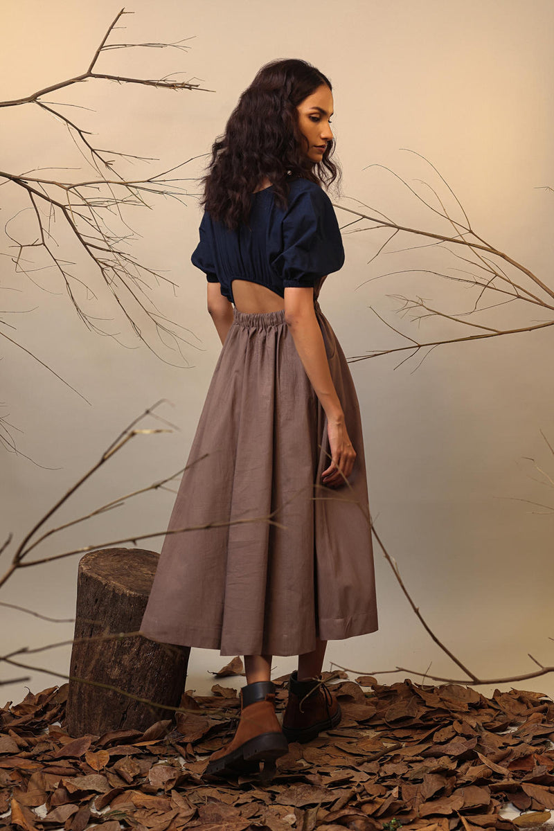 CB Beige & Blue Sphara Dress 100% cotton by Mati in beige color for women in Singapore