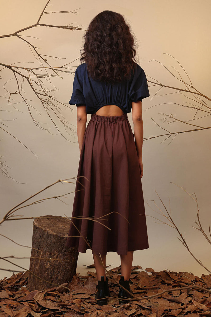 CB Brown & Blue Sphara Dress 100% cotton by Mati in brown color for women in Singapore