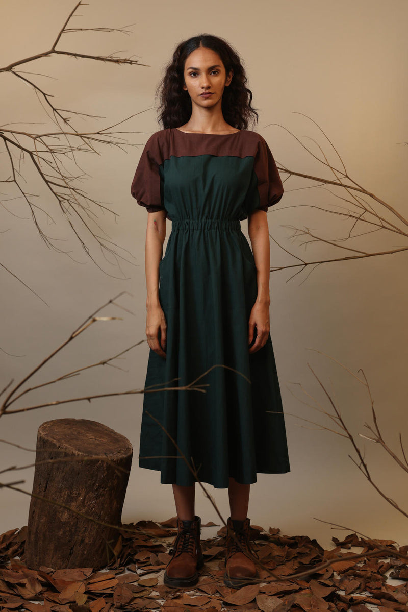 CB Green & Brown Sphara Dress 100% cotton by Mati in green color for women in Singapore