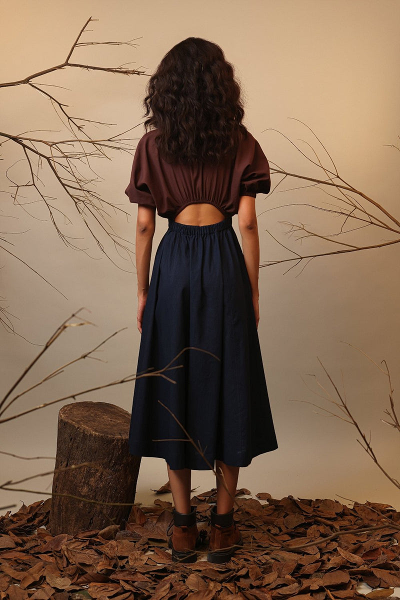 CB Blue & Brown Sphara Dress 100% cotton by Mati in blue color for women in Singapore