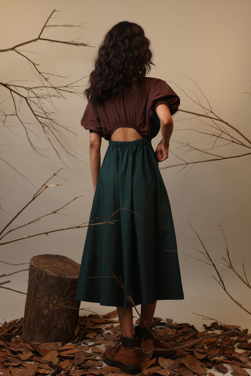 CB Green & Brown Sphara Dress 100% cotton by Mati in green color for women in Singapore