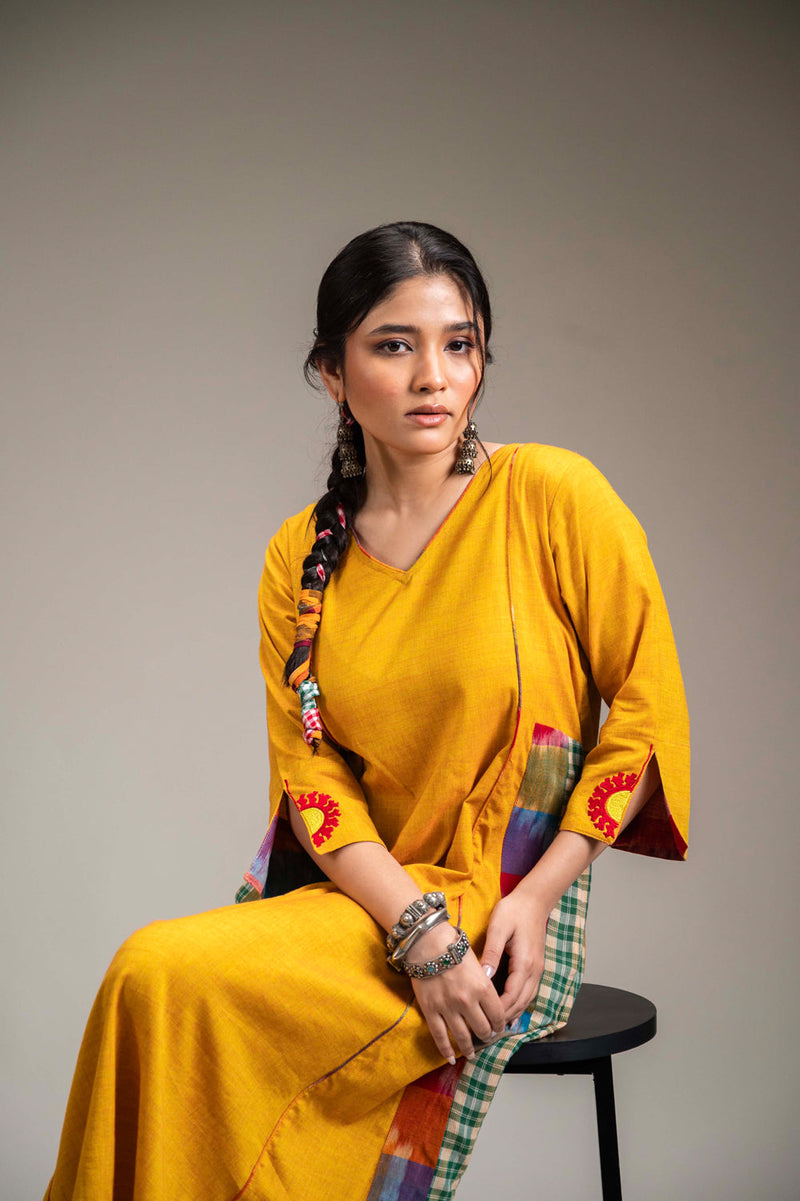 Suryoday Dress cotton,gamcha dress by 145 East in yellow for women in Singapore
