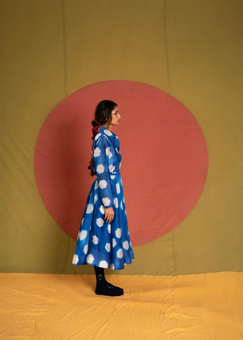 CD Lotus Skirt-White and Blue chanderi skirt by Ka-Sha in blue for women in Singapore