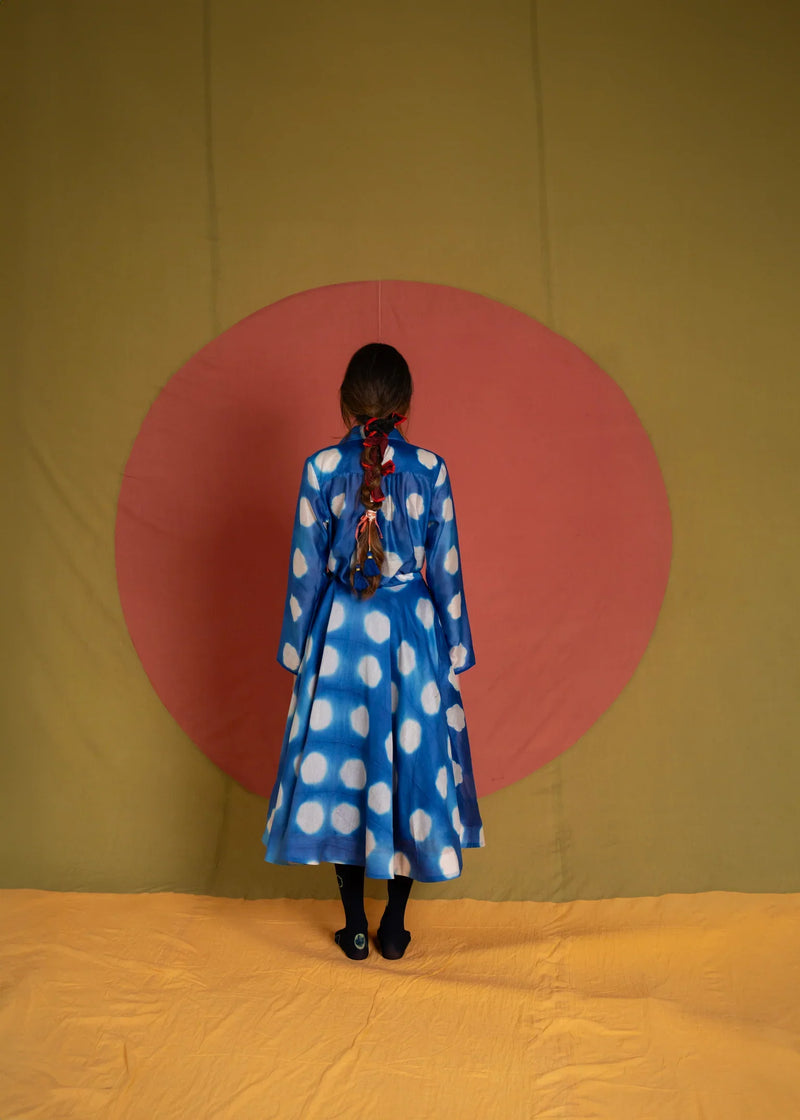 CD Lotus Skirt-White and Blue chanderi skirt by Ka-Sha in blue for women in Singapore