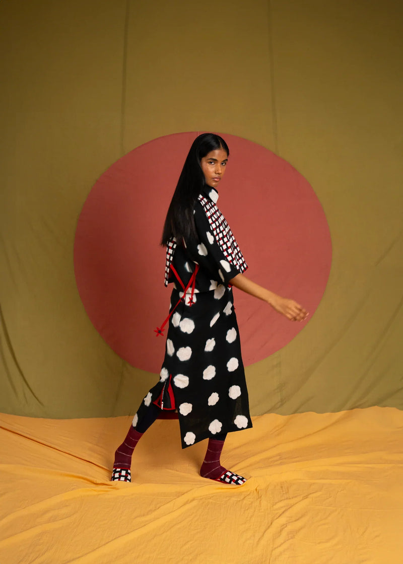 CD Seedha Skirt-White and Black kora cotton skirt by Ka-Sha in black for women in Singapore