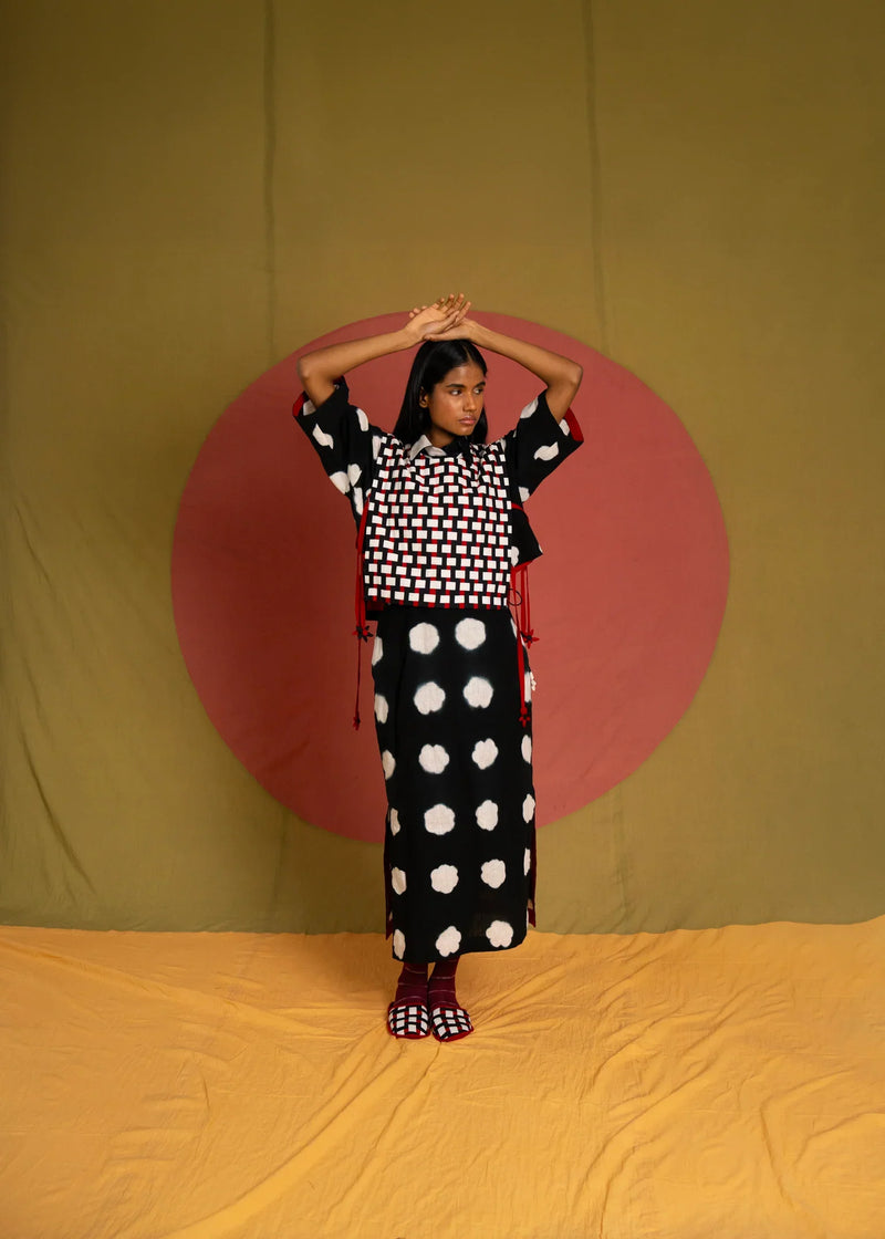 CD Shrey Shirt-White and Black kora cotton top/shirt by Ka-Sha in black for women in Singapore