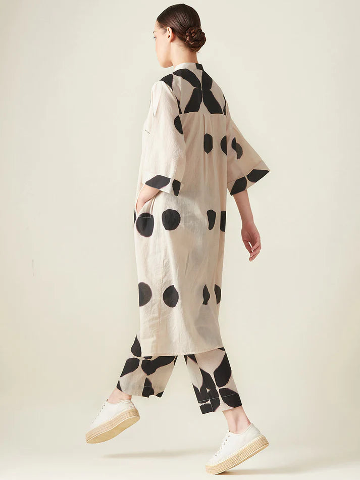 Polka Kurta Set - Off White And Black by Aavidi in white color for women in Singapore