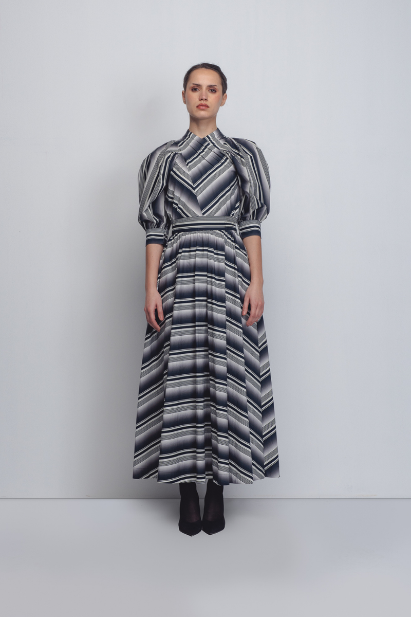 Celena Dress - Black + White Stripes cotton Buy Celena Dress - Black + White Stripes from C&W | Dresses for Women by Leh Studios in black color for women in Singapore