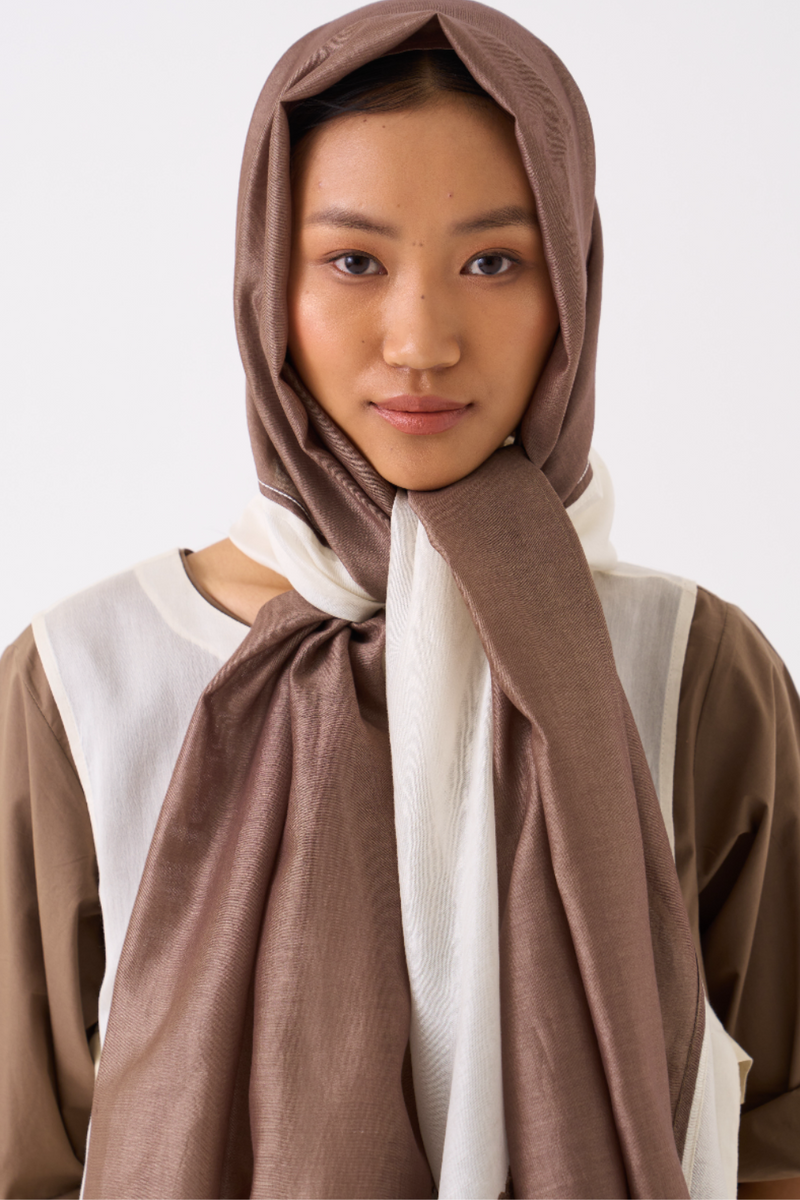 SQUARE EMB. SCARF-IVORY/
CEDAR chanderi by THREE for women in Singapore