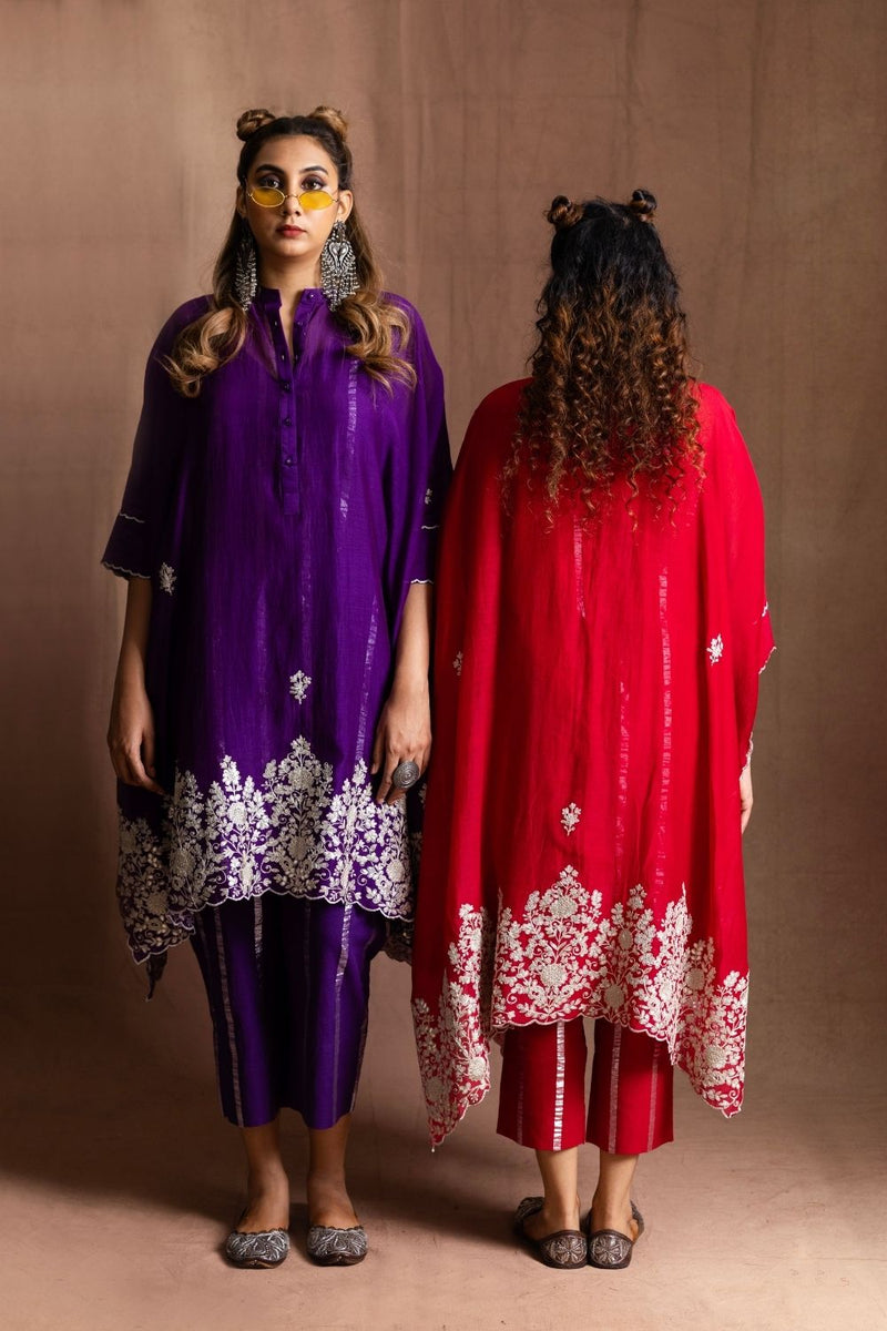 Chanderi Gota Patti Set-Purple Pure Chanderi Silk Kurta Set Sabo by Sabina — Canvas & Weaves Singapore