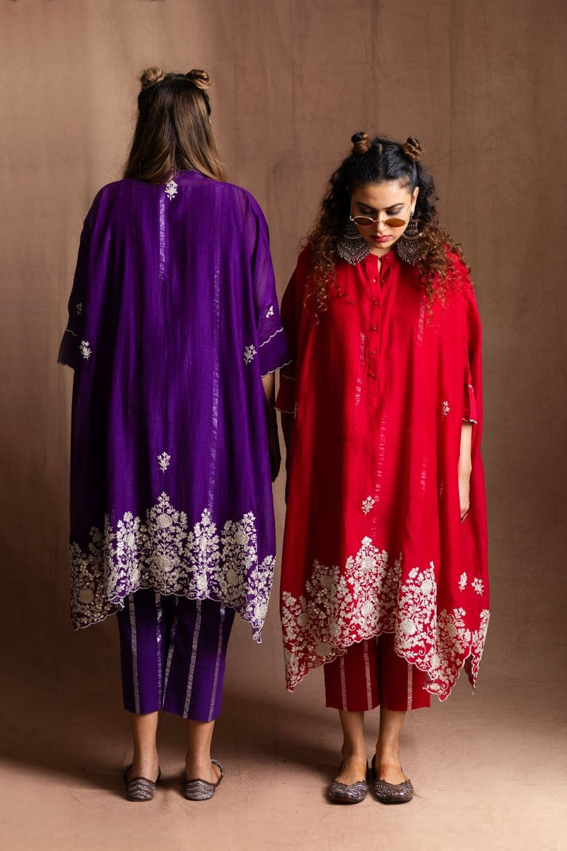 Chanderi Gota Patti Set-Red Pure Chanderi Silk Kurta Set Sabo by Sabina — Canvas & Weaves Singapore