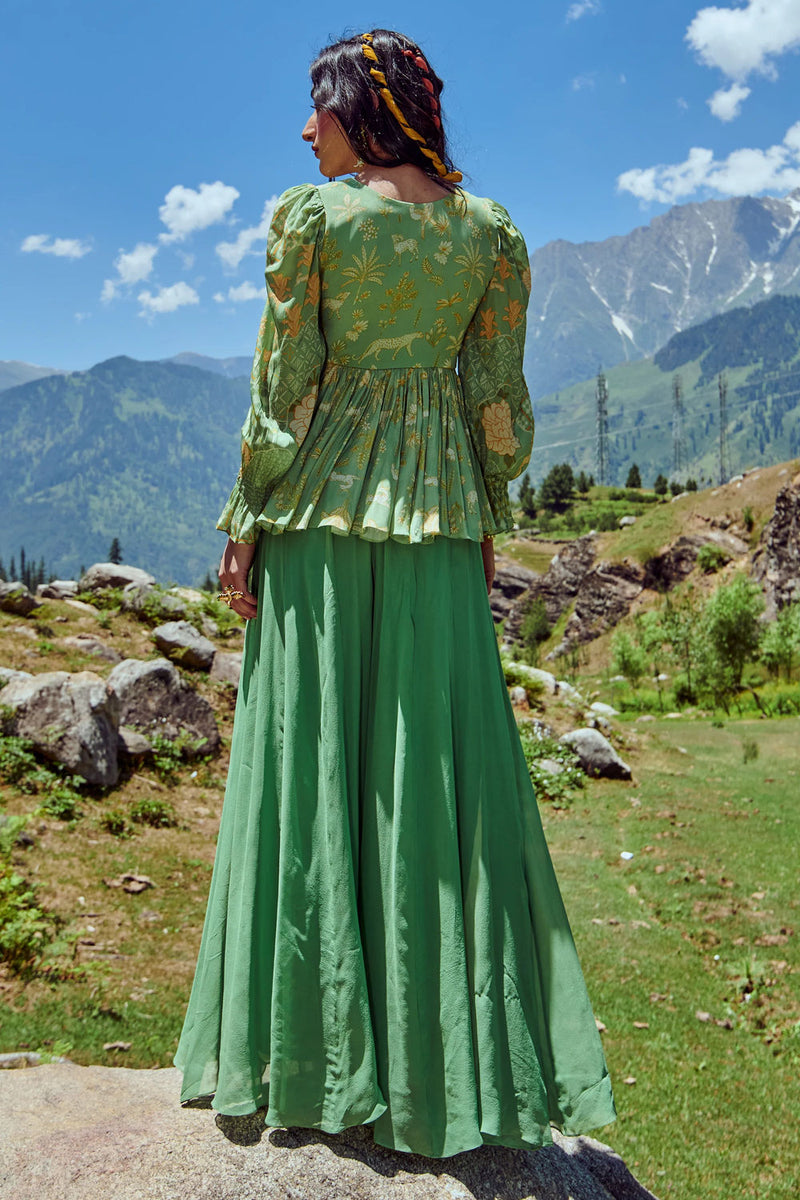 Charis Peplum Set crepe by Paulmi & Harsh-kahan Sep'26 in green for women in Singapore