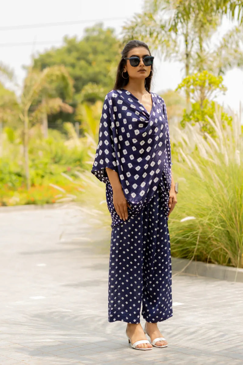 CHOTA MOTA TWIST TOP-BLUE silk by Dyelogue in blue color for women in Singapore