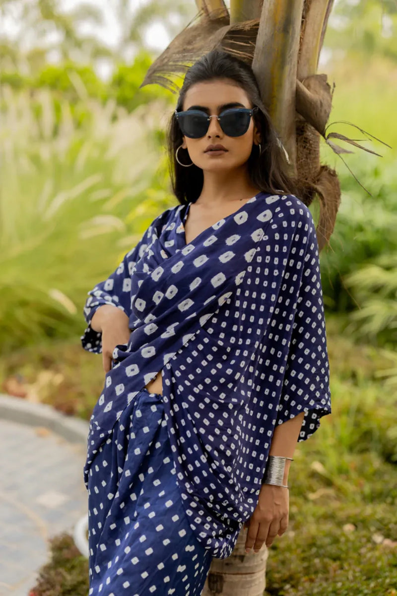 CHOTA MOTA TWIST TOP-BLUE silk by Dyelogue in blue color for women in Singapore