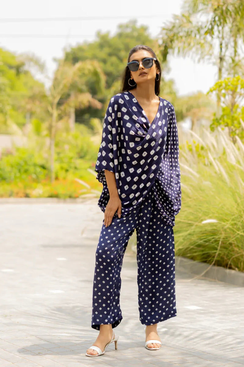 CHOTA MOTA TWIST TOP-BLUE silk by Dyelogue in blue color for women in Singapore