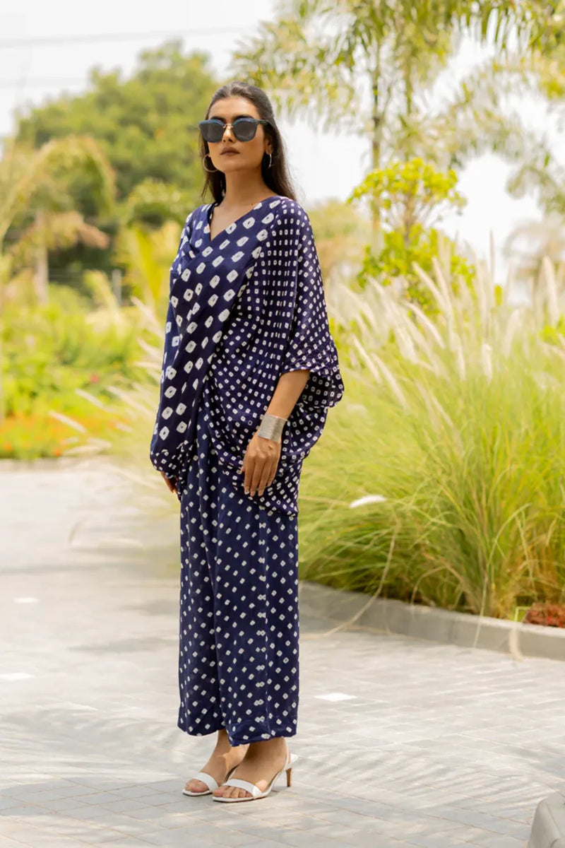 CHOTA MOTA TWIST TOP-BLUE silk by Dyelogue in blue color for women in Singapore