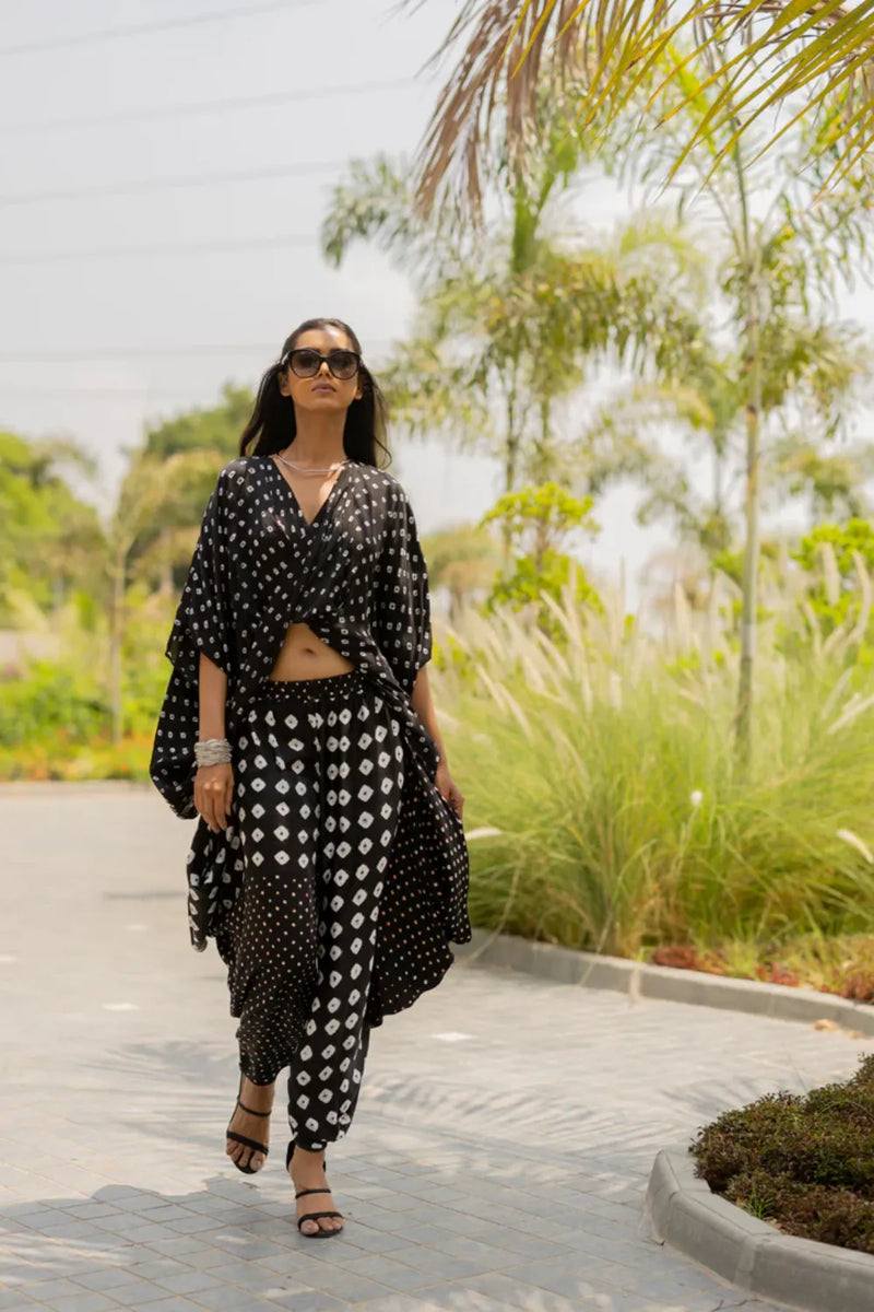 CHOTA MOTA WRAP DHOTI-BLACK silk by Dyelogue in black color for women in Singapore